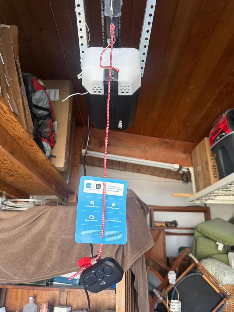 Interior garage door opener motor and rail